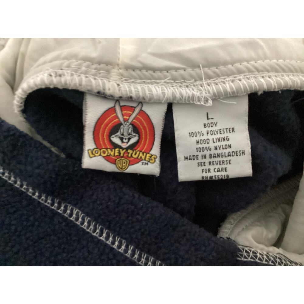 Vintage Looney Tunes Tweety Bird Warner Bros pullover fleece hoodie size L navy - Picture 7 of 7